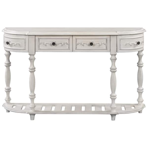 Unbranded 52 in. Antique White Half-Moon Wood Console Table with 4 Drawer 1 Shelf