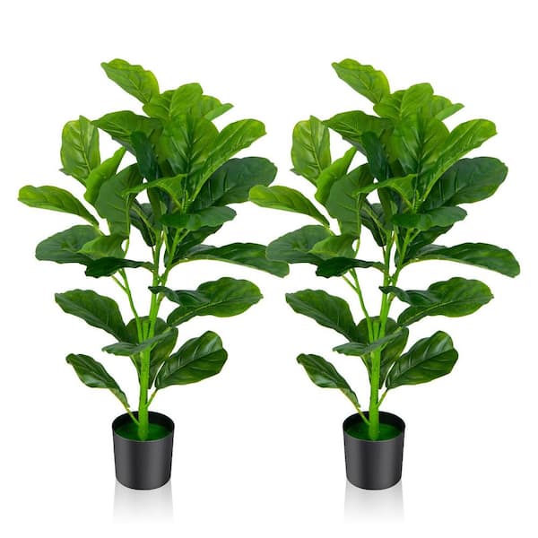 Gymax Artificial Tree 2- Pack Artificial Fiddle Leaf Fig Tree for Indoor and Outdoor