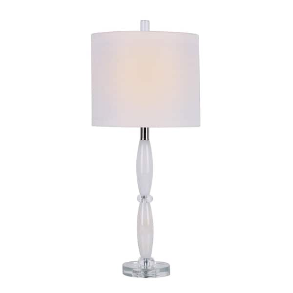 Unbranded 27 in. White Marble Stacked Taper Table Lamp with Crystal Base and Decorator Shade