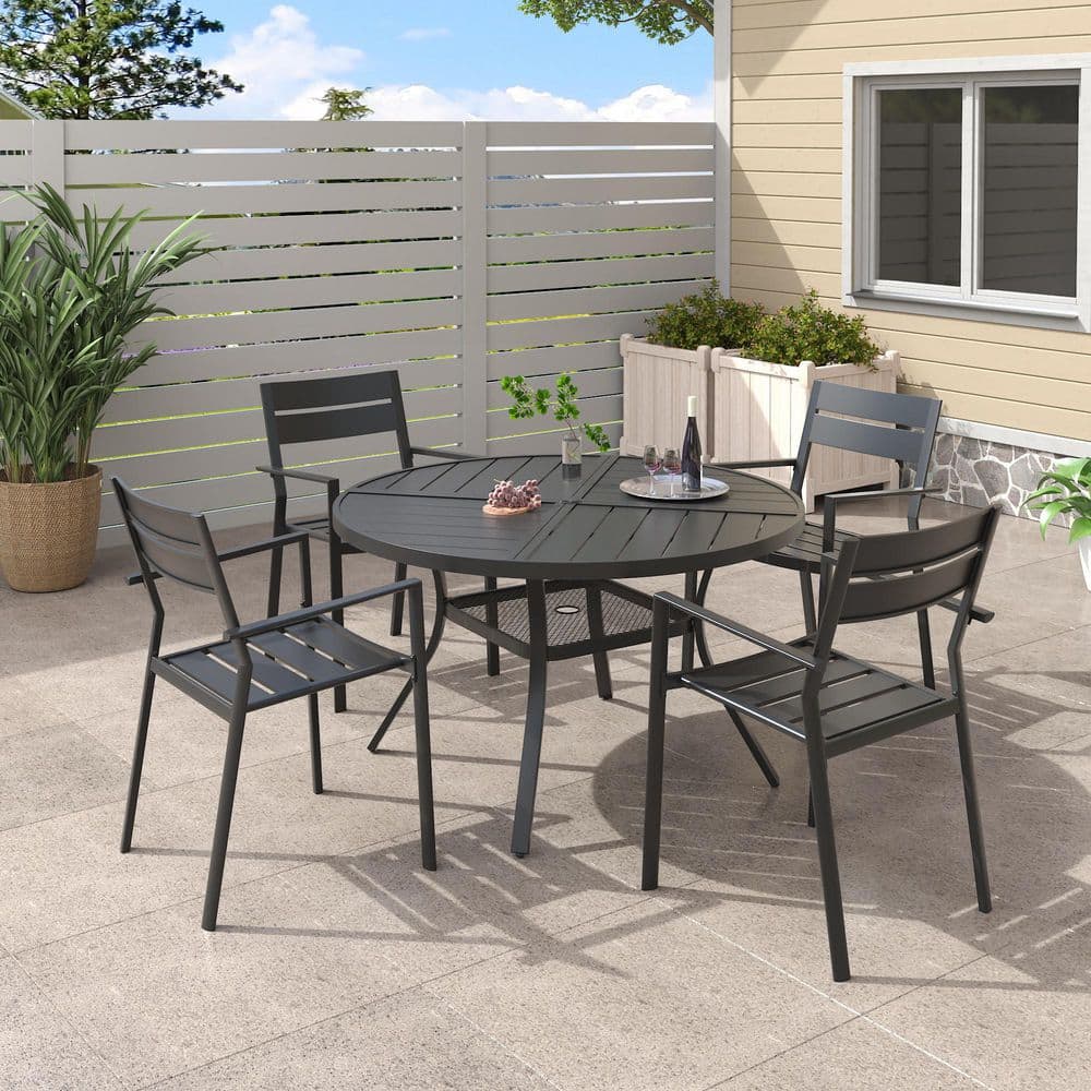 5-Piece All-Weather Metal Outdoor Dining Set with 40.6 in. Black Round Patio Table and 4 Black Stackable Dining Chairs price history on PriceWatchPro