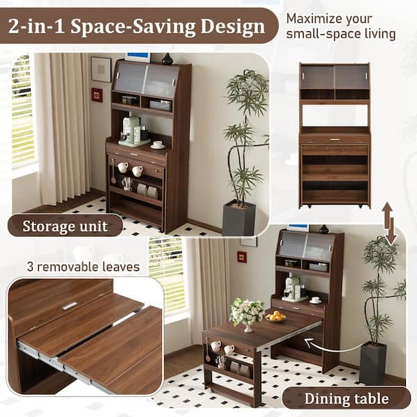 Nestfair Walnut Wood 66.1 in. W Double Pedestal Base Dining Table Seats ...