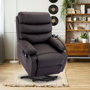 Brown Remote Controlled Tech Leather Power Recliner Lift Chair for Elderly, Power Lift Assist Recliner