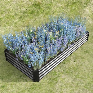 7.6 x 3.7 x 1 ft. Black Galvanized Steel Rectangular Outdoor Raised Beds Garden Planter Box Vegetables, Flower, Herbs
