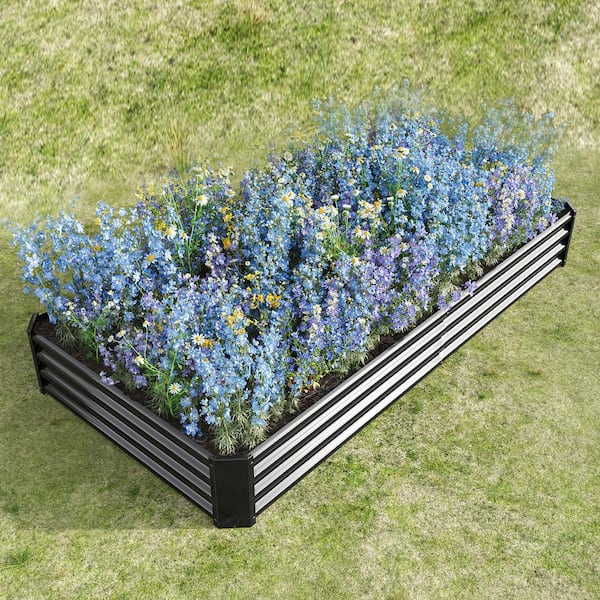 7.6 x 3.7 x 1 ft. Black Galvanized Steel Rectangular Outdoor Raised Beds Garden Planter Box Vegetables, Flower, Herbs
