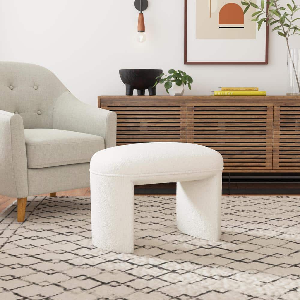 Homepop Quinn Cream Boucle Fabric Oval Ottoman K8701-F2417 - The