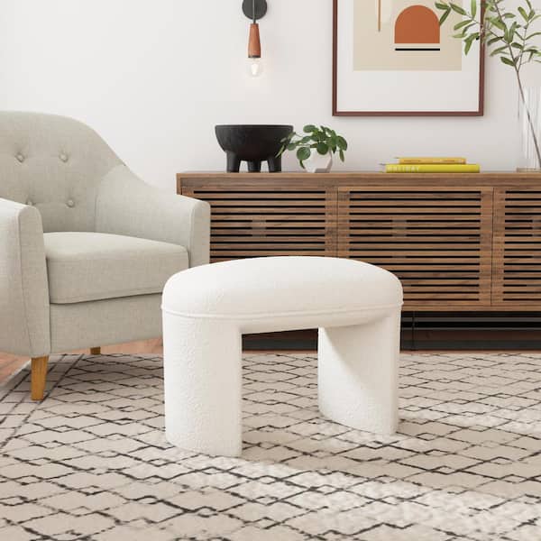 Quinn Cream Boucle Fabric Oval Ottoman