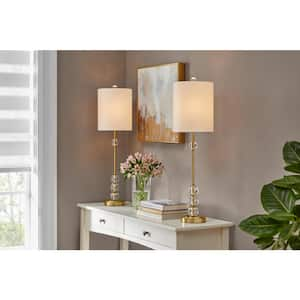 Westbury 32 in. Plated Gold and Clear Acrylic Table Lamp with White Fabric Shade (set of 2)