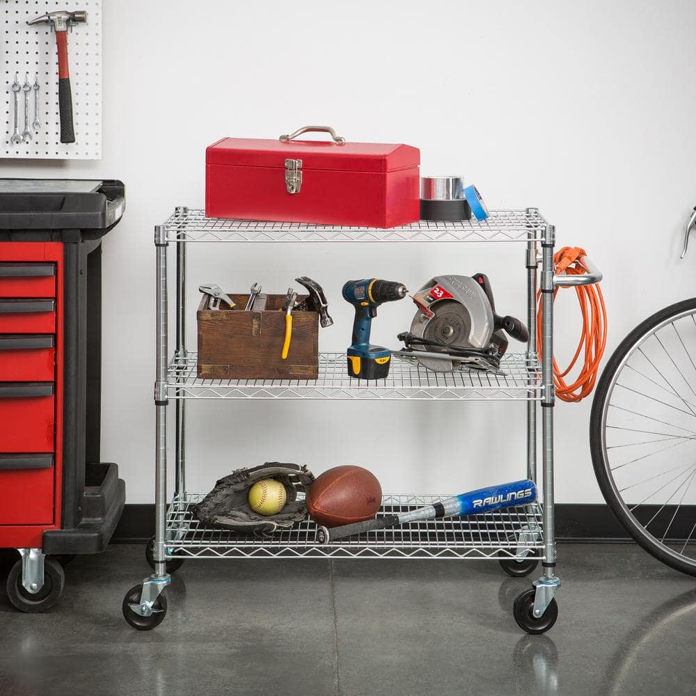 EcoStorage Silver Heavy-Duty Steel Kitchen Cart with Adjustable Shelves