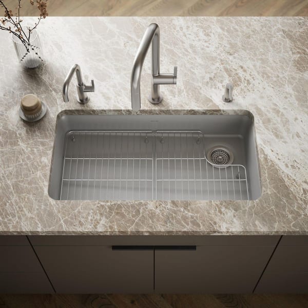 Cairn Matte Grey Granite Composite 33 in. Single Bowl Undermount Kitchen Sink