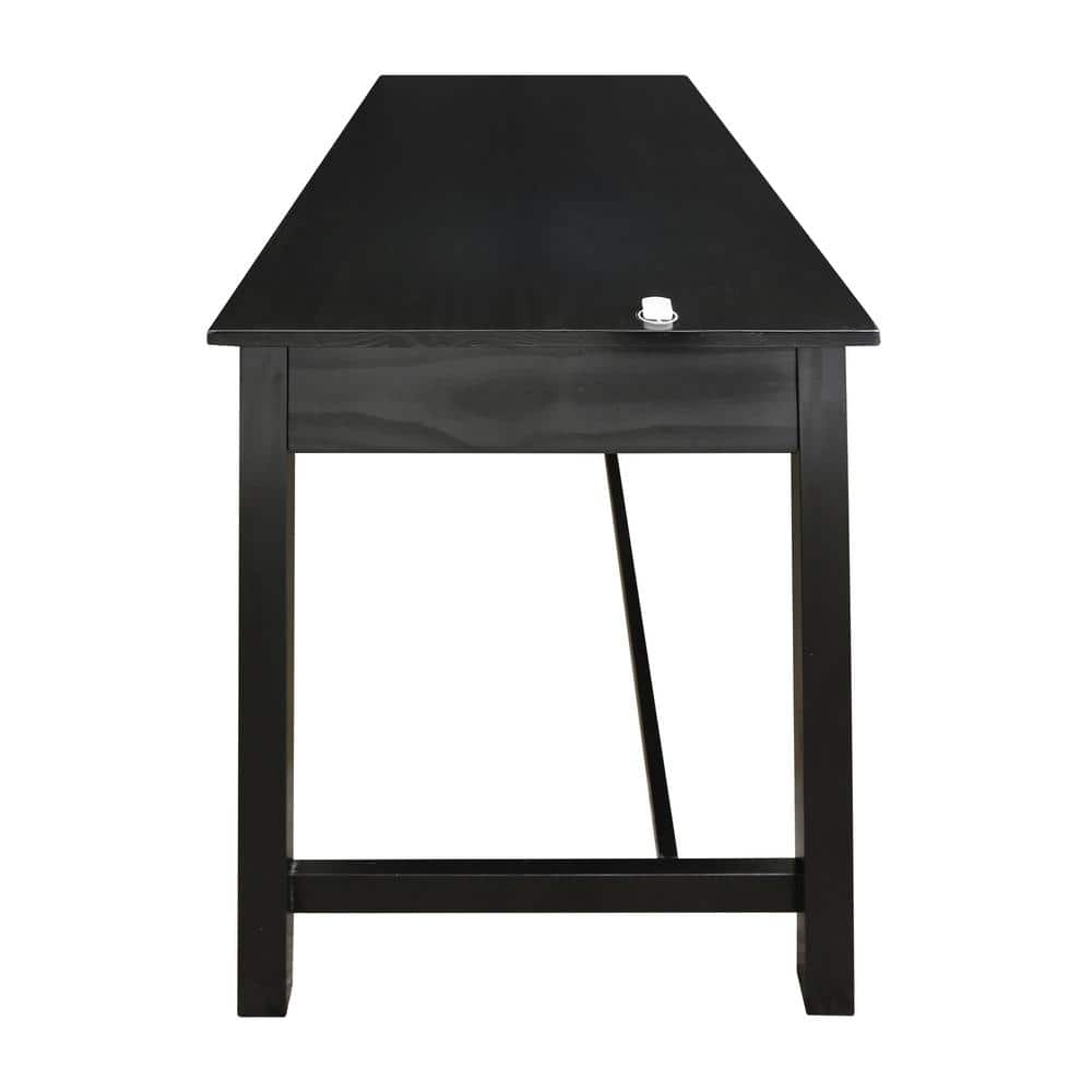 Jefferson Black Pine Wood Desk with Concealed Drawers