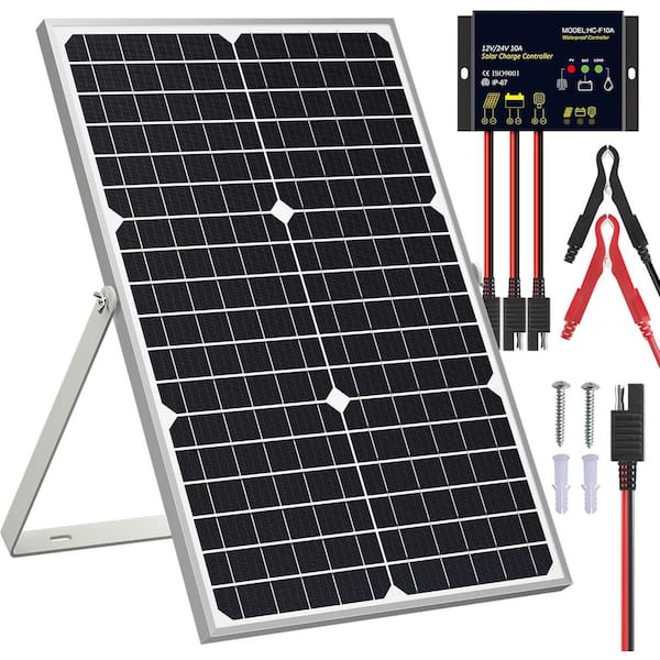 30-Watt Monocrystalline Solar Panel Battery Trickle Charger Maintainer Kit w/ Waterproof Controller and Adjustable Mount