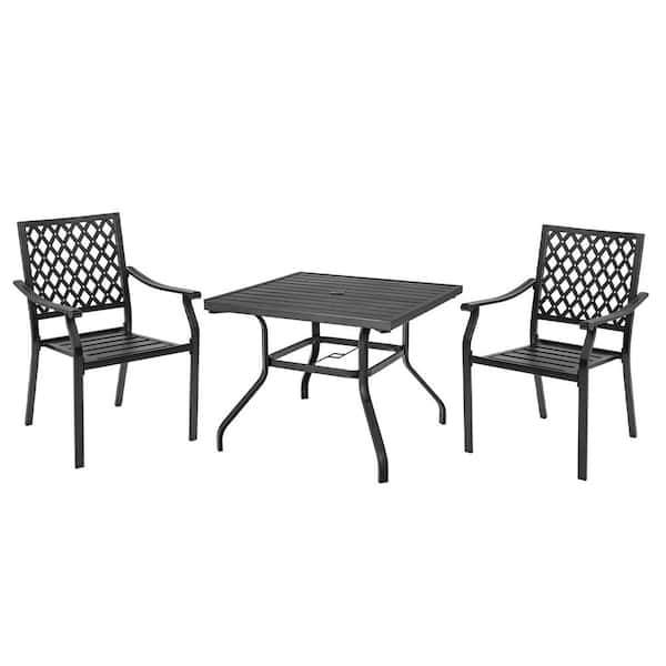 ANGELES HOME 3-Piece Metal Square Outdoor Dining Set with Umbrella Hole