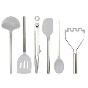Silicone Oyster Gray Utensil for Meal Prep and Cooking (Set of 6)