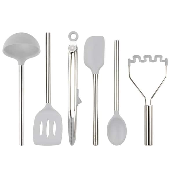 Spectrum Silicone Oyster Gray Utensil for Meal Prep and Cooking (Set of 6)