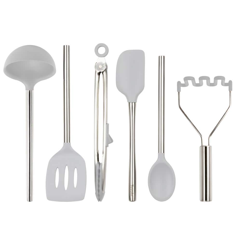 Oyster Gray Silicone and Stainless Steel 6-Piece Kitchen Utensil Set