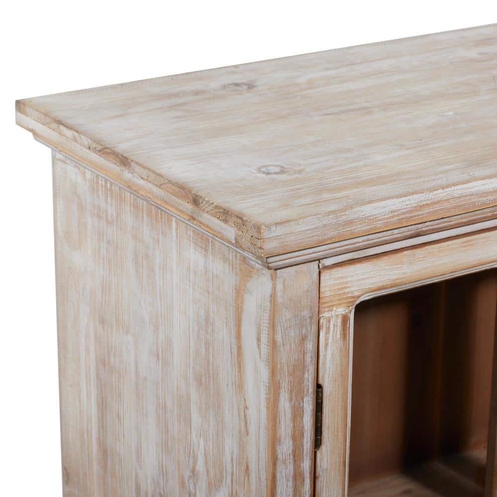 Weathered Brown Wood and Glass Farmhouse Accent Cabinet