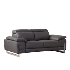 Charlie 71 in. Dark Gray Solid Leather 2-Seater Loveseat