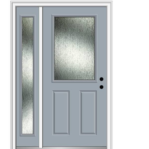MMI Door 51 in. x 81.75 in. Left-Hand Inswing 1/2 Lite Rain Glass Painted Storm Cloud Prehung Front Door on 4-9/16 in. Frame