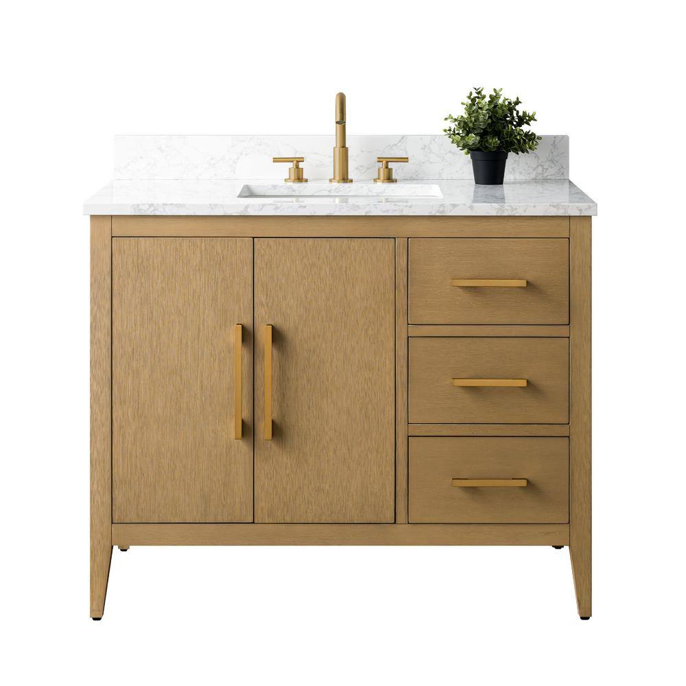 42'' Natural Oak Single Bathroom Vanity with Marble Top