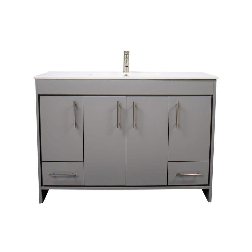 Volpa Pacific 48 In W X 18 In D Bath Vanity In Gray With Integrated Ceramic Vanity Top In White With White Basin Mtd 3148g 14 The Home Depot