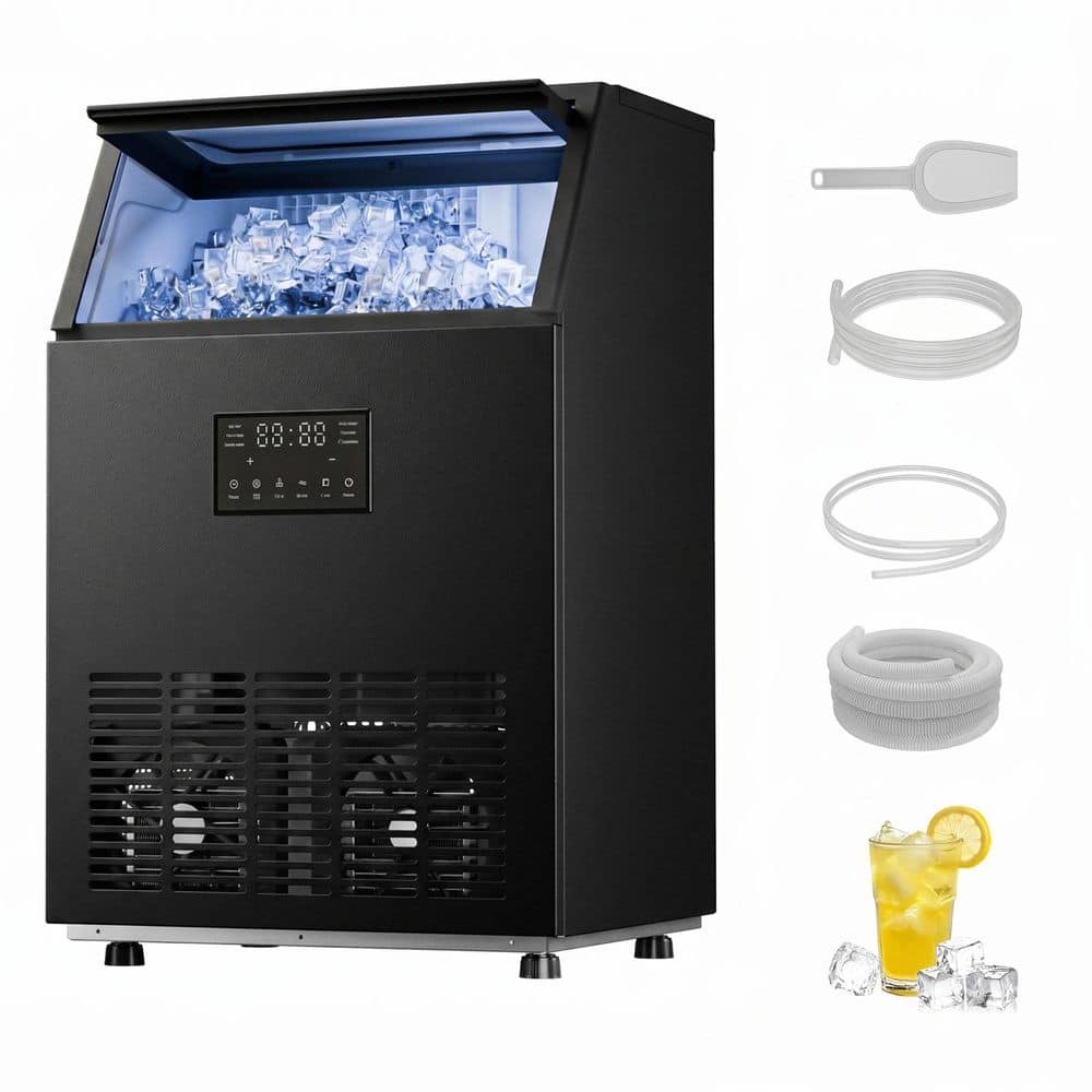 18.9 in. 120 lb./24H Full Size Cubes Freestanding Commercial Ice Maker in Black with Dual Water Supply Options