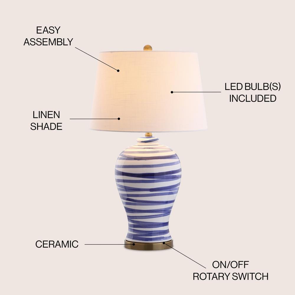 Joelle 29" Blue and White Ceramic Table Lamp with Cotton Shade