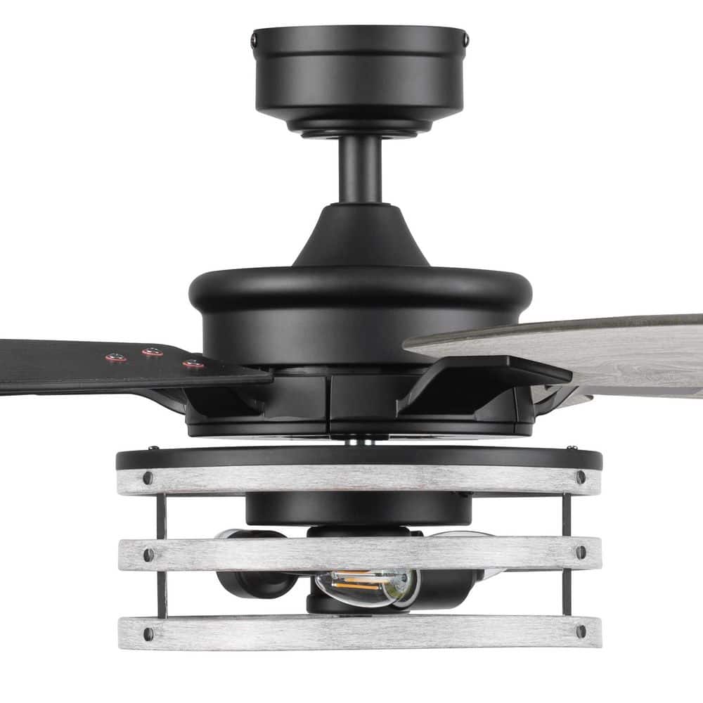 Carnegie 52" Matte Black Industrial Ceiling Fan with LED Lights and Remote