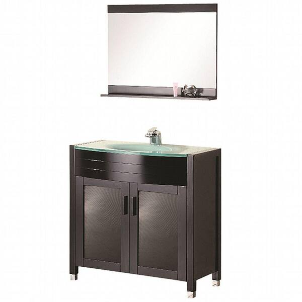 Design Element Prestige 36 in. W x 20 in. D Vanity in Espresso with Glass Vanity Top and Mirror in Mint