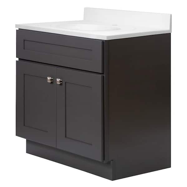 Brookings 31 in. W 1 Sink Bath Vanity in Urbane Bronze with White Cultured Marble Single Hole Top Assembled