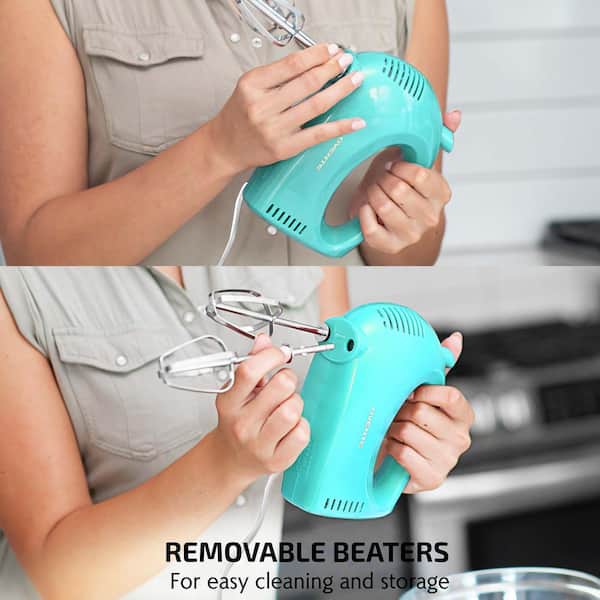 OVENTE 5-Speed Turquoise Portable Electric Hand Mixer with 2-Chrome Beater  Attachments and Snap-on Storage Container HM161T - The Home Depot