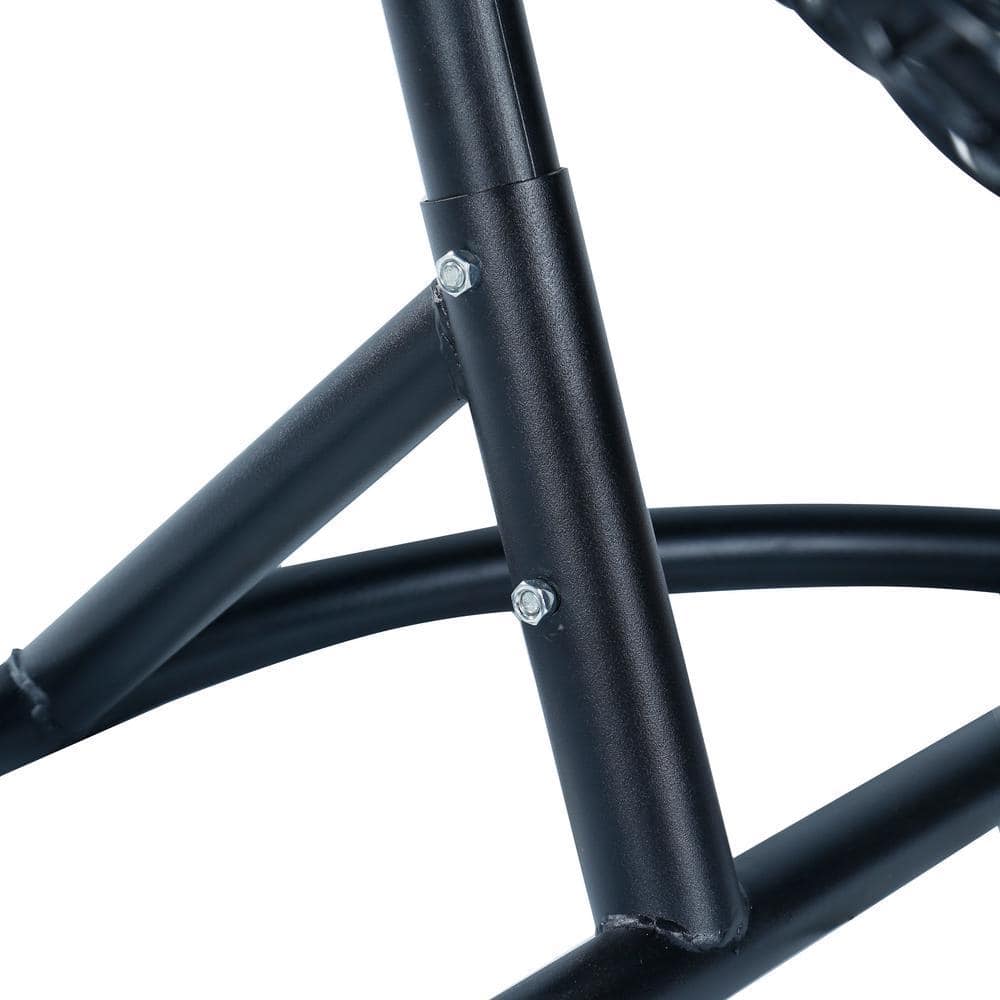 Close-up of the black stainless steel stand joints.