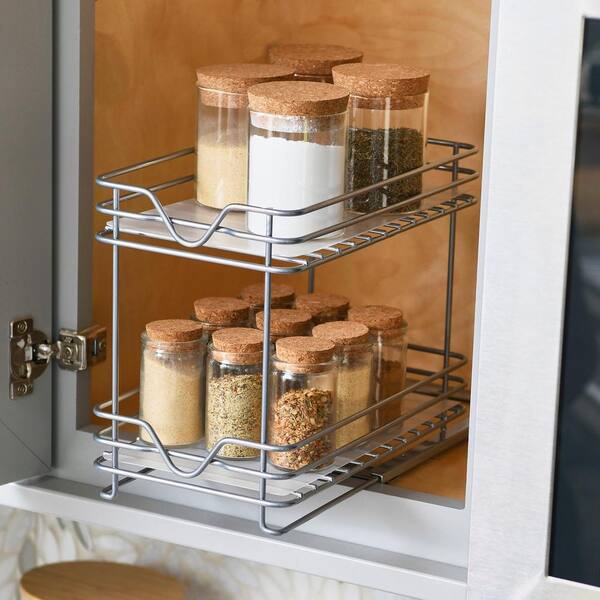  Smart Design Heavy Duty 3-Tier Spice Rack Shelf Organizer -  Steel Metal Wire - Cupboard, Jars, Can, Cabinet and Pantry Storage  Organization - Kitchen 10.25 x 4.25 Inch - Charcoal Gray : Home & Kitchen