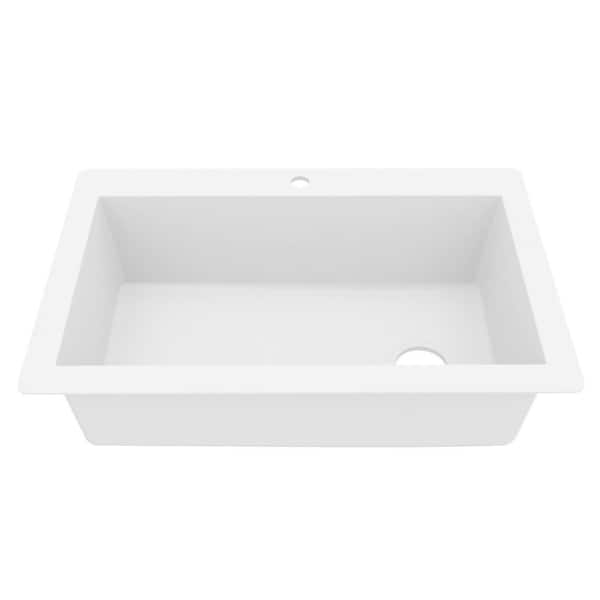 Quartz Granite Composite 33 in. Drop-in Top Mount Large Single Bowl Kitchen Sink in White