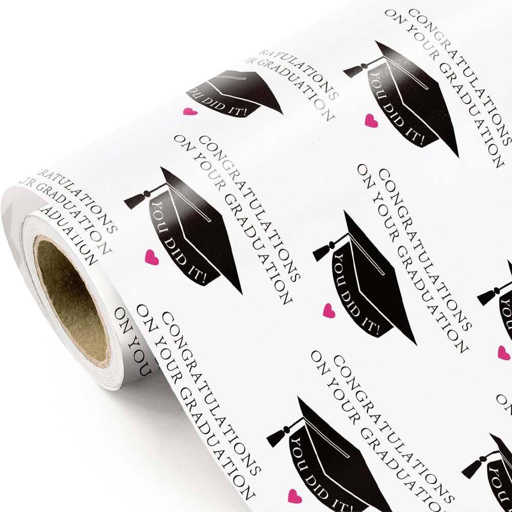 Graduation Wrapping Paper Mini Roll Black Trencher Cap Design 17 in. x 16.5 ft. Perfect for Party Celebration price history on PriceWatchPro