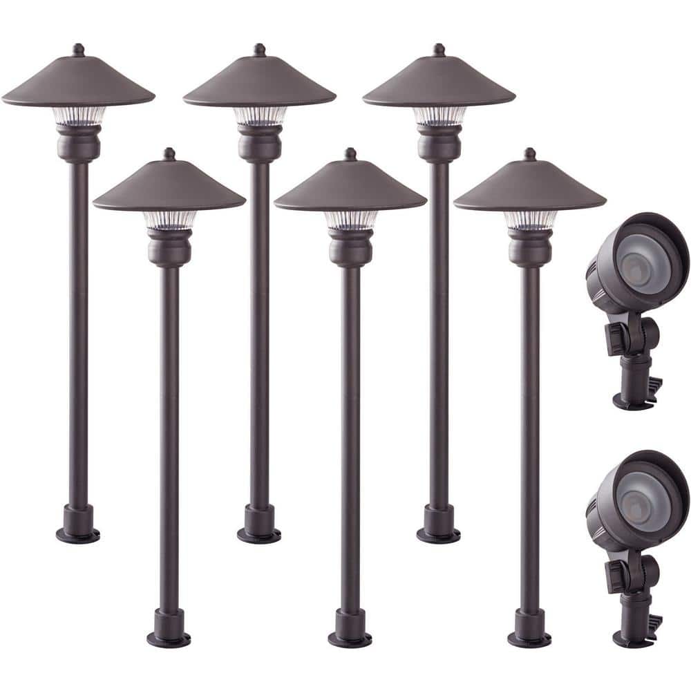 Hampton Bay Pearson Low-Voltage Bronze Integrated LED Outdoor Landscape  Path Light and Flood Light Kit (8-Pack) IWV6628L The Home Depot