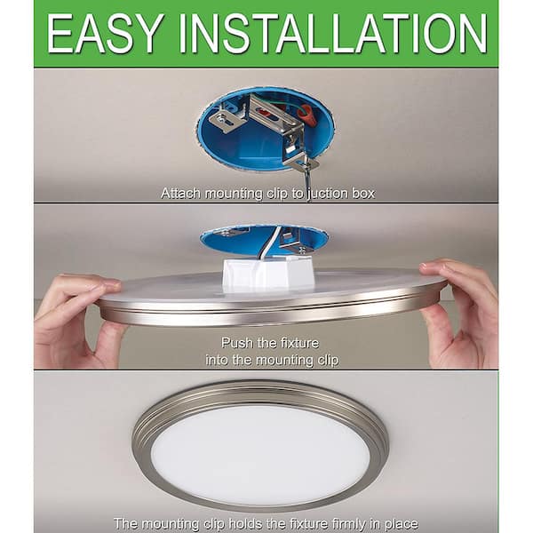 11 in. Brushed Nickel Low Profile LED Flush Mount Ceiling Light with Night Light 900LM 14W Adjustable CCT Dimmable