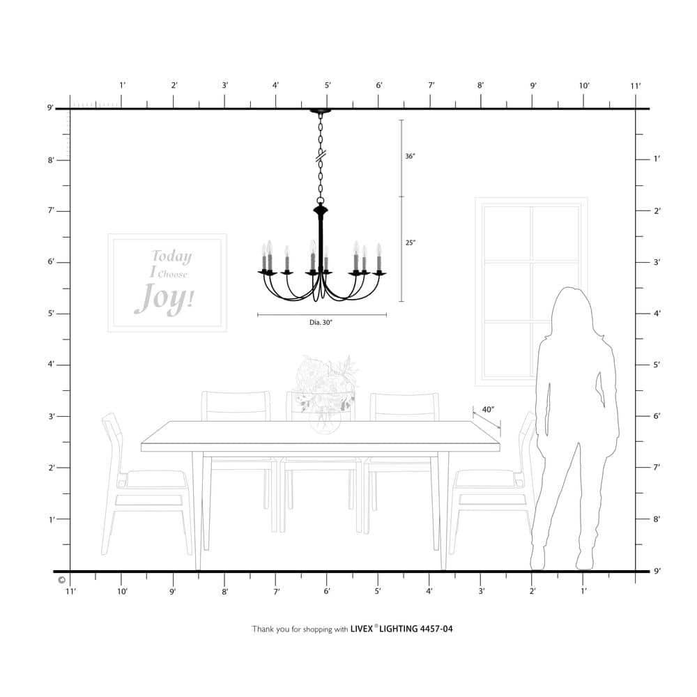 Heritage Black Steel 8-Light Curved Chandelier