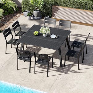 Black 9-Piece Aluminum Outdoor Dining Set with 57 in. Extension and Stackable Chair