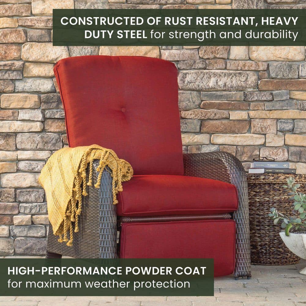 Strathmere Crimson Red Wicker and Steel Outdoor Recliner