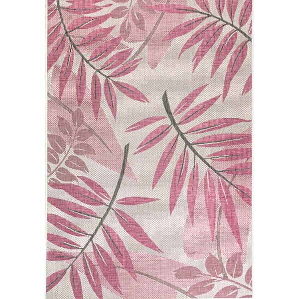 nuLOOM Trudy Art Deco Leaves Pink 5 ft. x 8 ft. Indoor/Outdoor Patio Area Rug