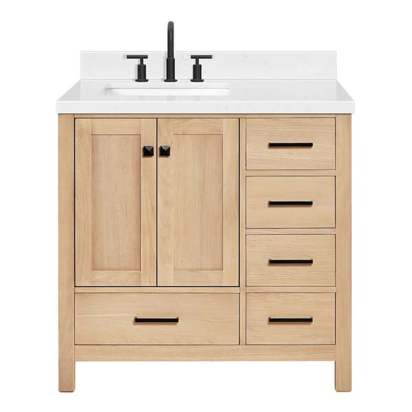 Cambridge 36 in. W x 22 in. D x 36 in. H Single Rectangle Sink Bath Vanity in Oak with Carrara White Quartz Top