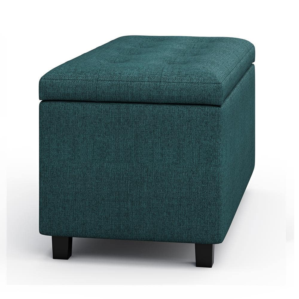 Teal Tufted Polyester Storage Footstool Ottoman