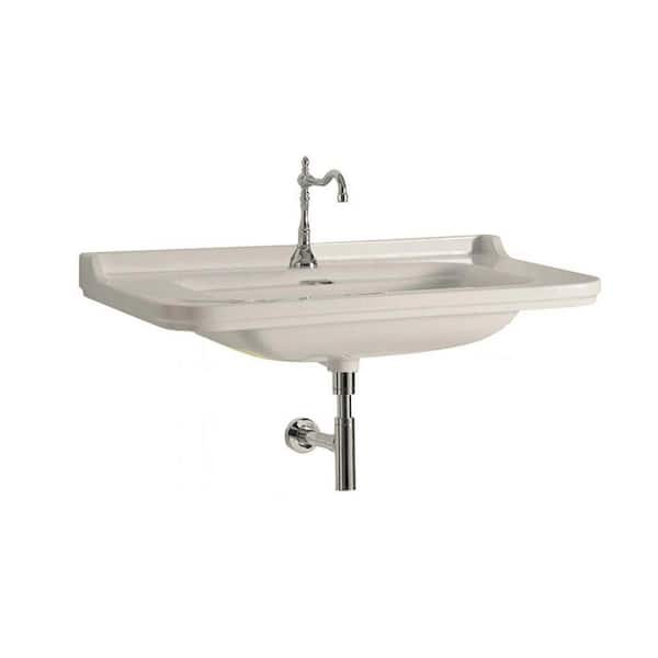WS Bath Collections Noble 4142 Glossy White Ceramic Rectangular Wall Mounted Bathroom Sink with One Faucet Hole
