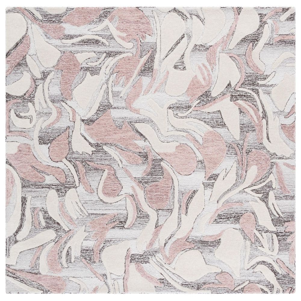 SAFAVIEH Jardin 6 ft. x 6 ft. Pink/Ivory High-Low Abstract Floral ...