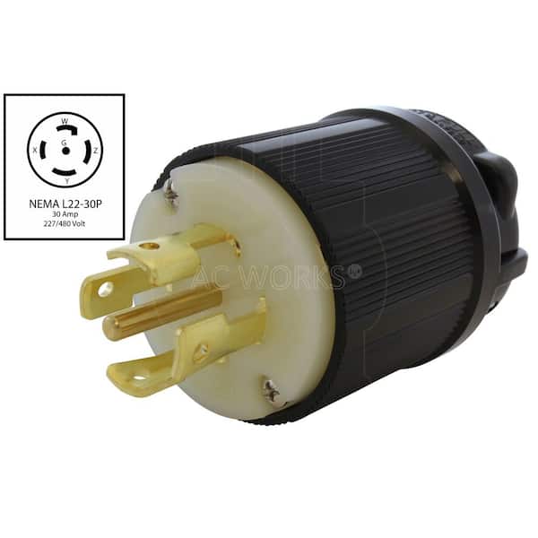 AC WORKS NEMA L22-30P 30A 3-Phase Y 277/480V 5-Prong Locking Male