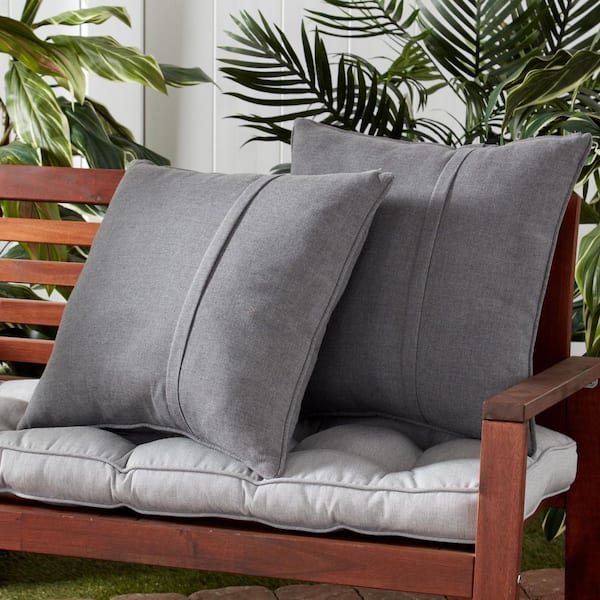 Greendale Home Fashions Sunbrella Cast Slate Square Outdoor Throw Pillow with Pleat (2-Pack)