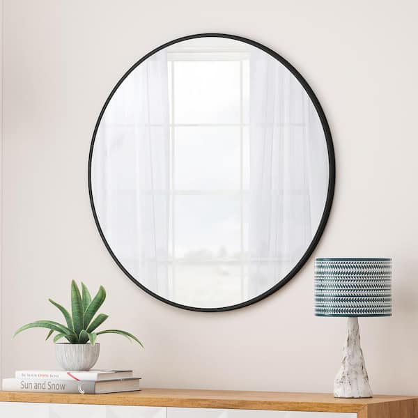 36 in. W .x 36 in. H Round Framed Wall Bathroom Vanity Mirror in Black