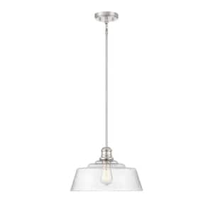 15 in. W x 8 in. H 1-Light Polished Nickel Hanging Pendant Light with Clear Vintage Glass Shade