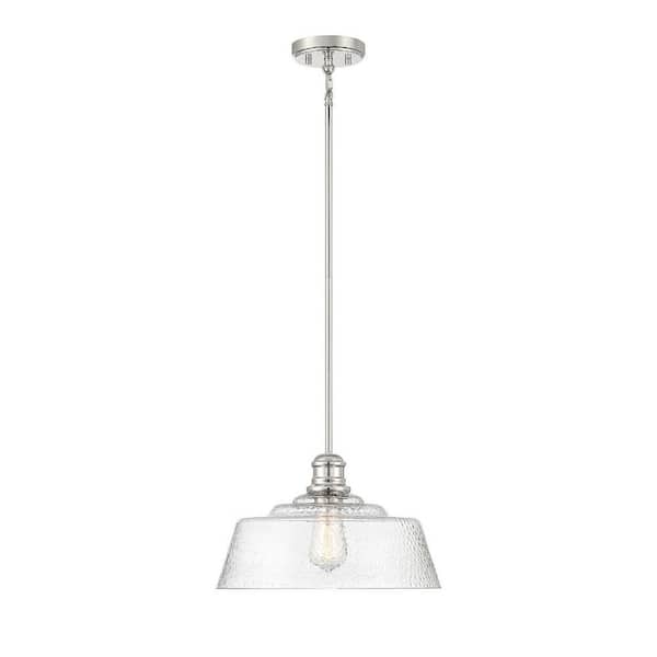 TUXEDO PARK LIGHTING 15 in. W x 8 in. H 1-Light Polished Nickel Hanging Pendant Light with Clear Vintage Glass Shade