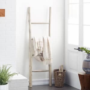 White Handmade Teak Wood 4 Rack Ladder